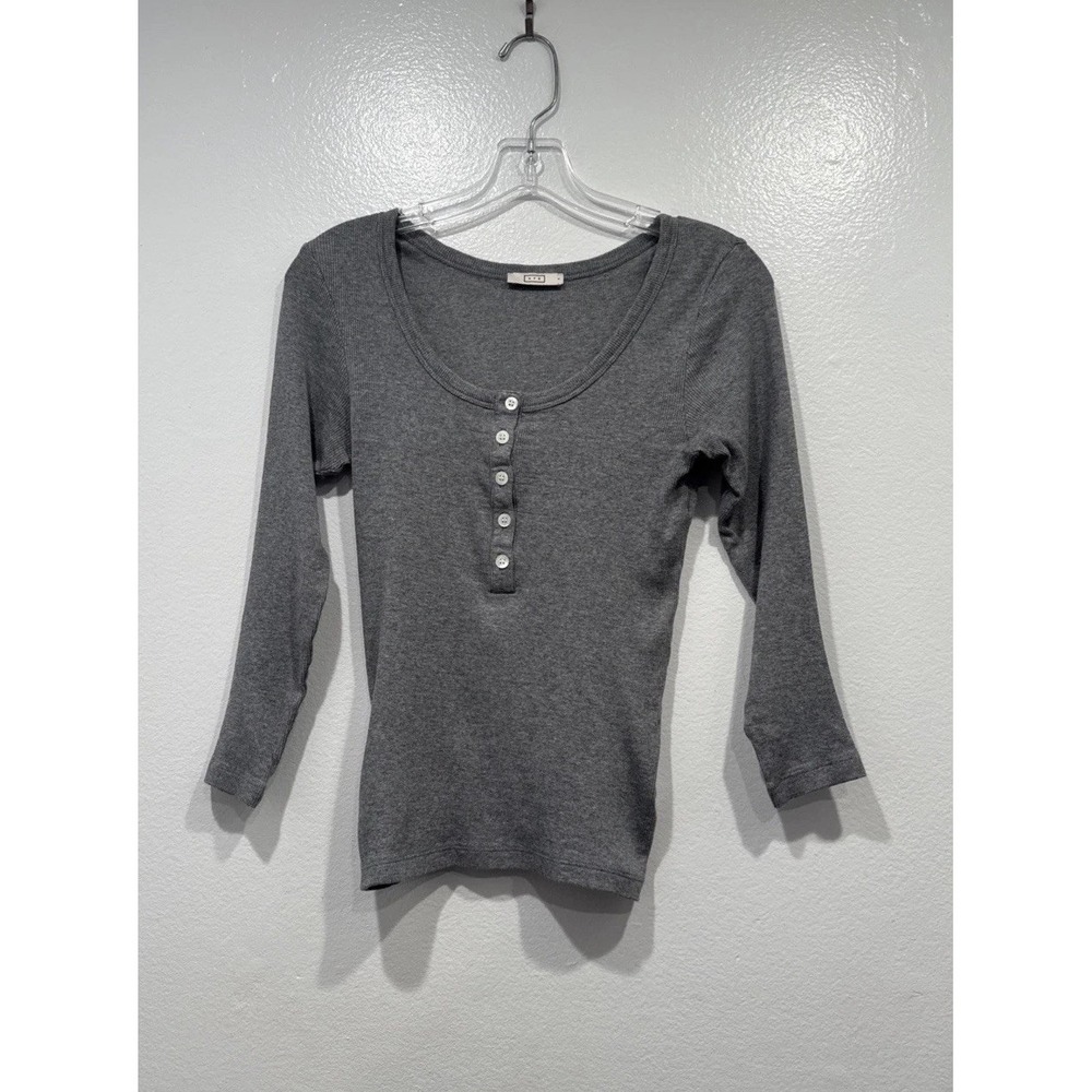 AYR High Roller Henley Top Heather Gray Ribbed 3/4 Sleeve Size Small Pima Cotton